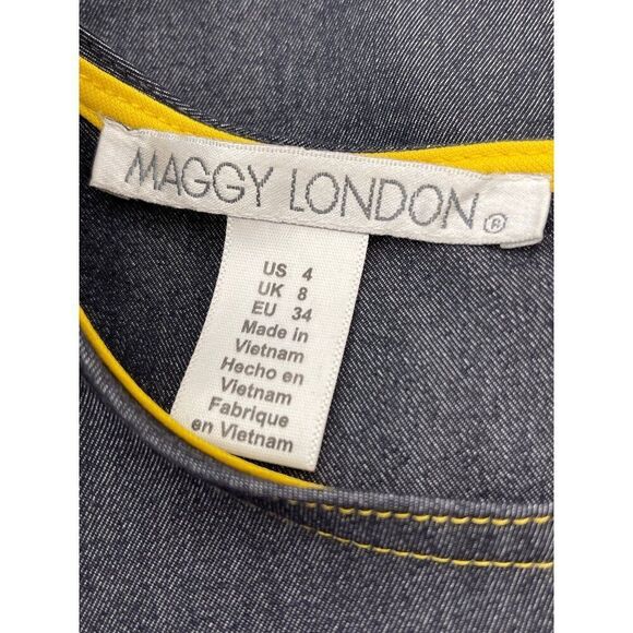 Maggy London Women Stretchy Ruched  Sheath Dress With Yellow Back Zipper Size 4 - Picture 12 of 12